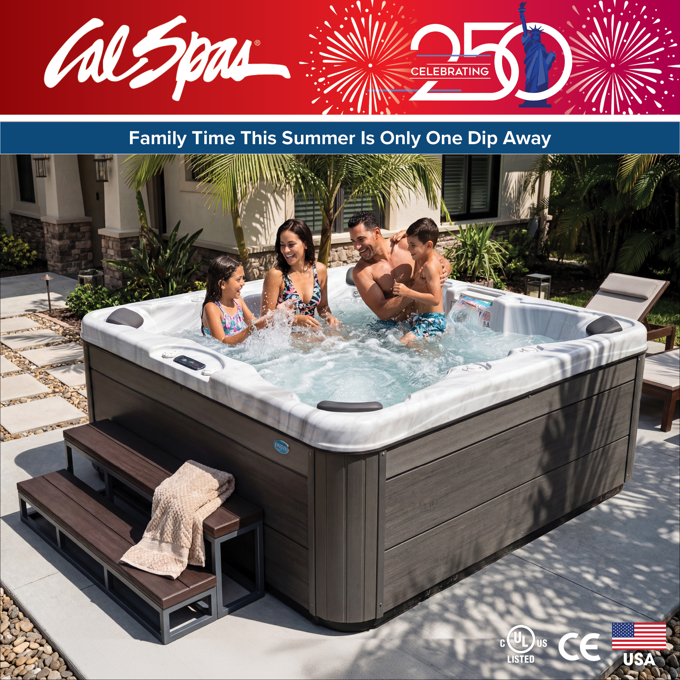 Calspas hot tub being used in a family setting - Irving